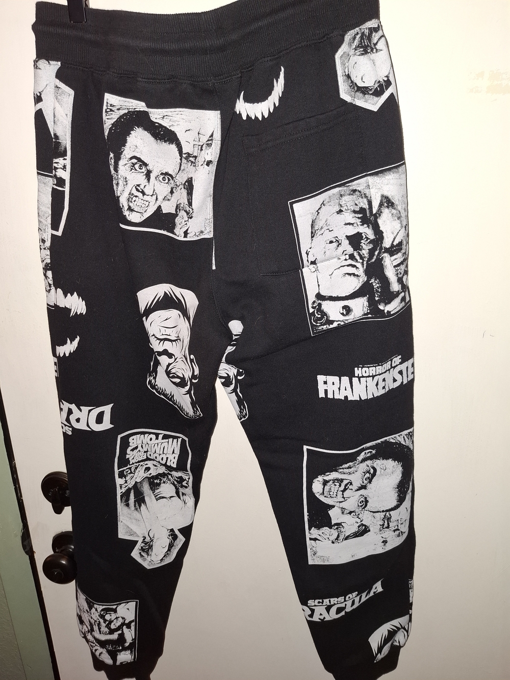 Hammer House of Horror Men's Black/White S Jogger Pants Drawstring Elastic Waist